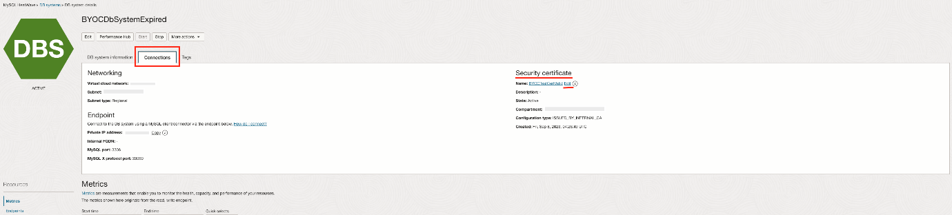 Figure 6: Update DB system security certificate