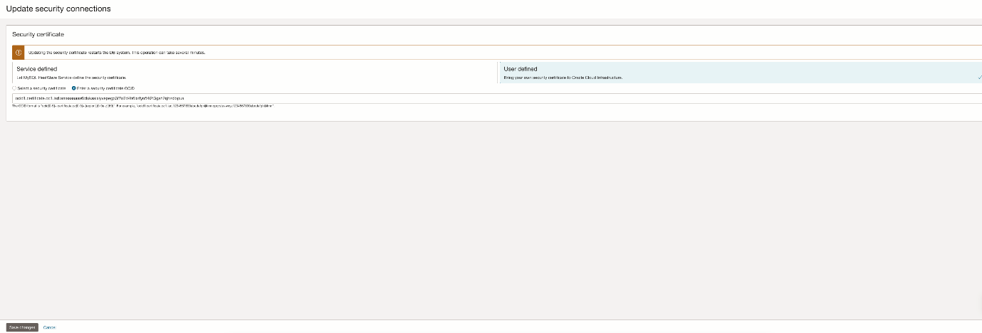 Figure 7: Update DB system, select security certificate