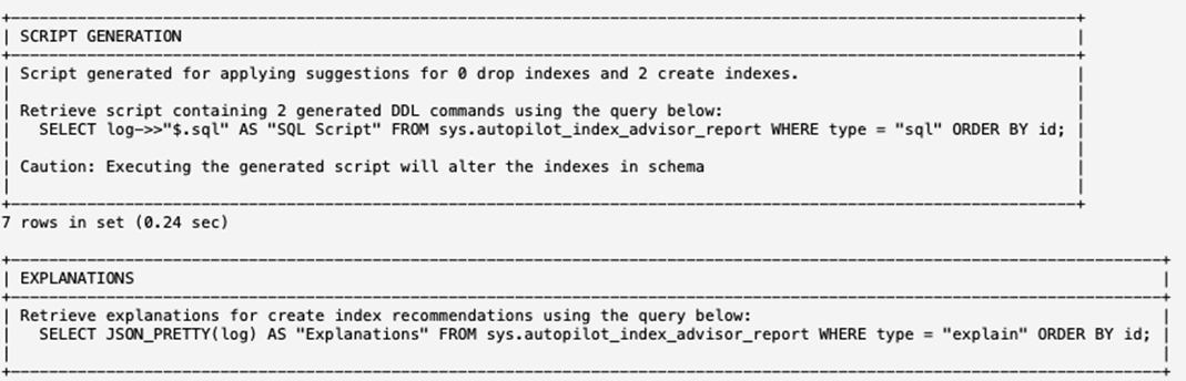 output from MySQL autopilot