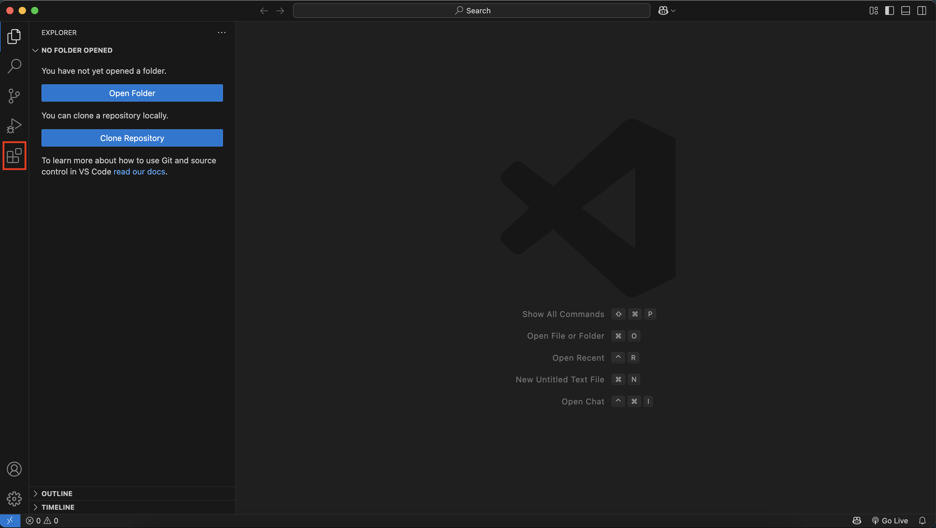 Extensions panel in VS Code 