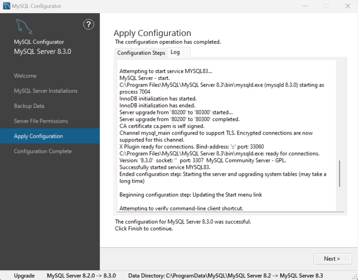 Apply Configuration log page