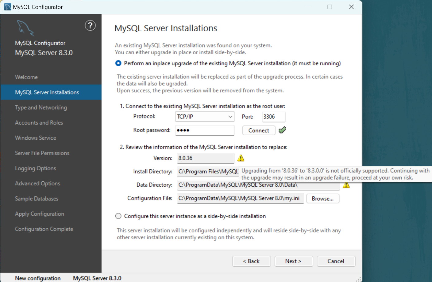Unsupported upgrade scenario