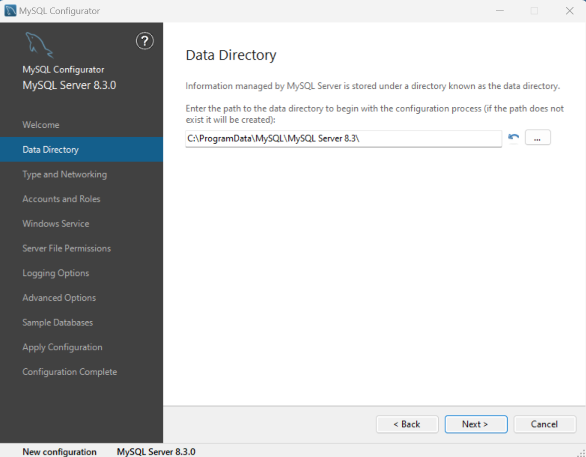 Data Directory configuration page