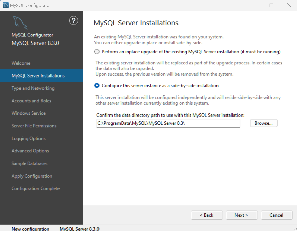 Side by side configuration