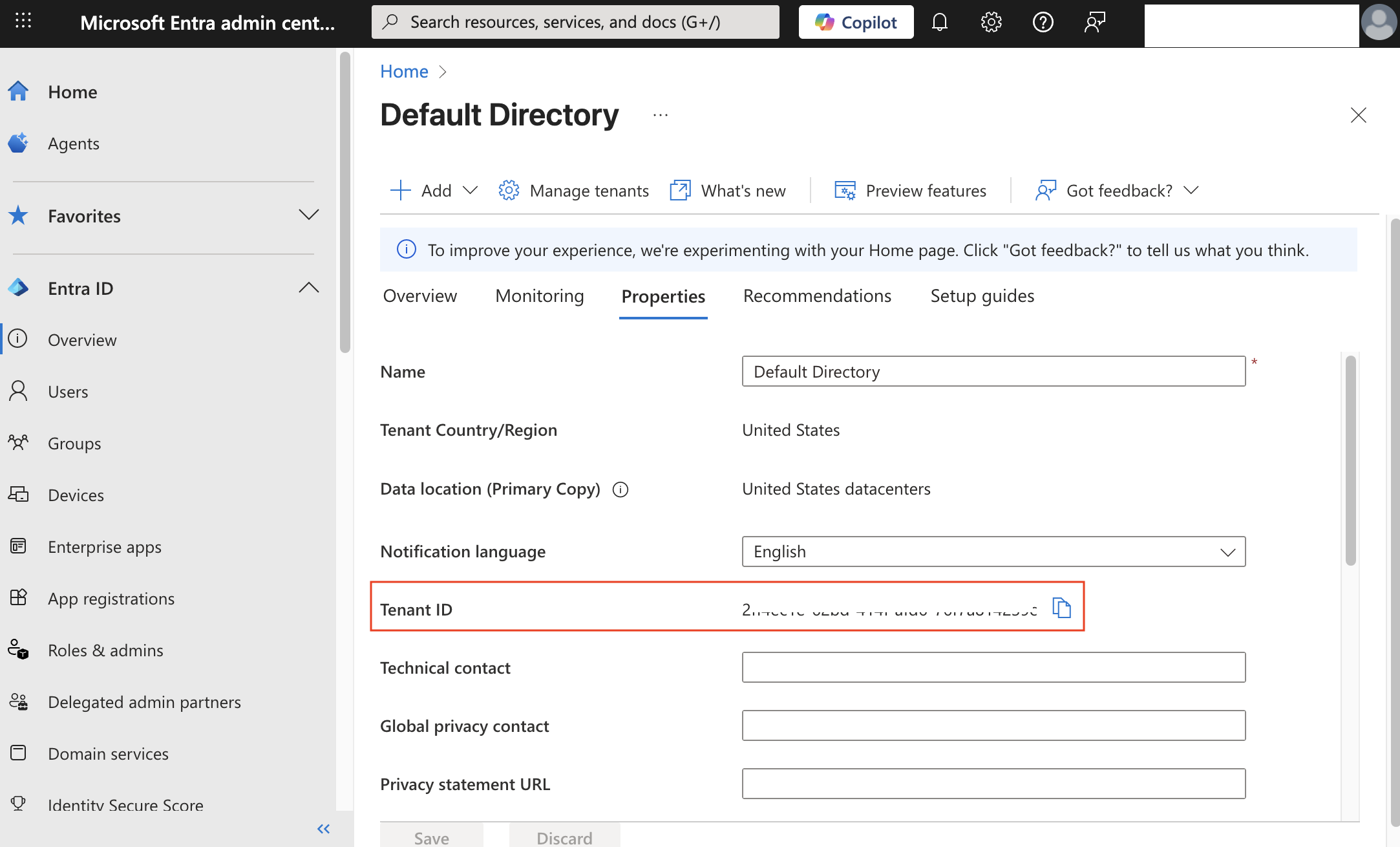 Entra ID Properties Page