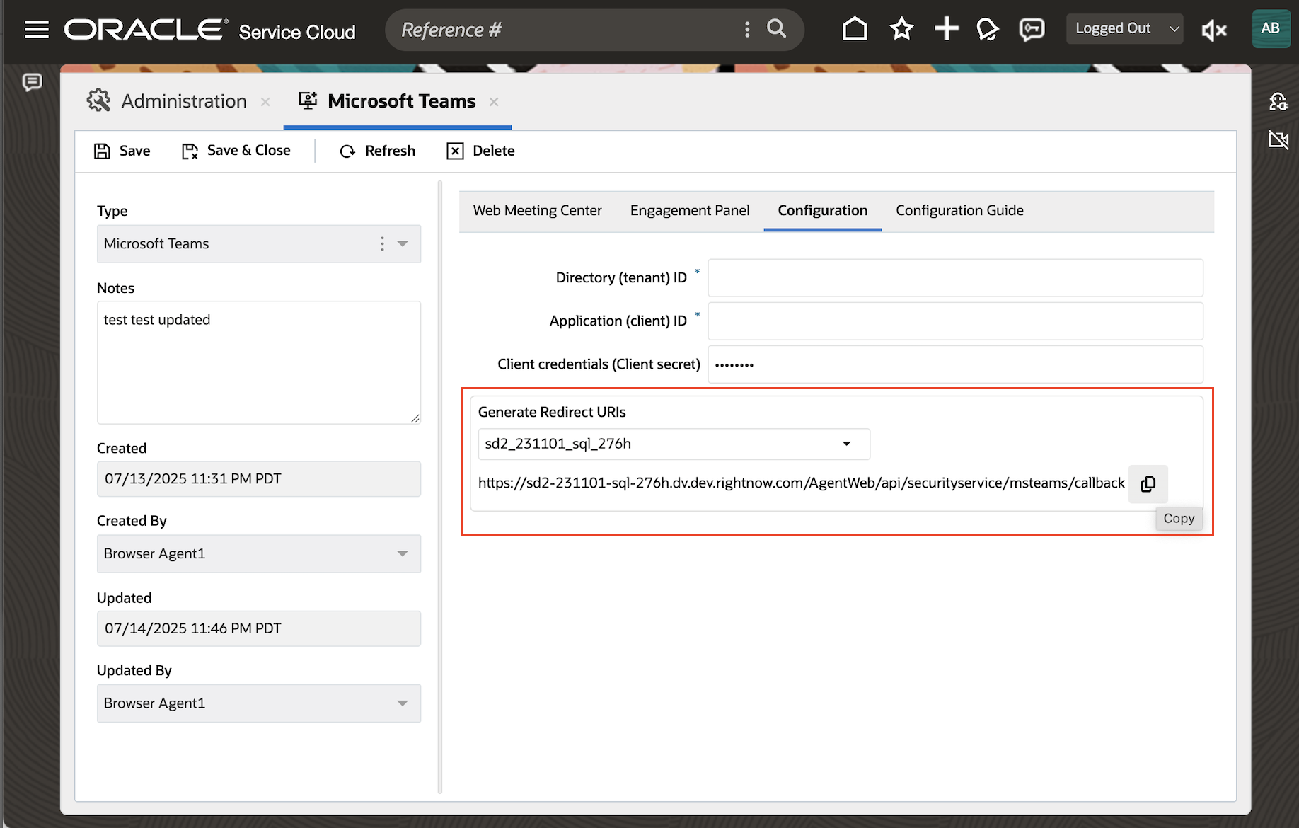 Oracle B2C Configuration