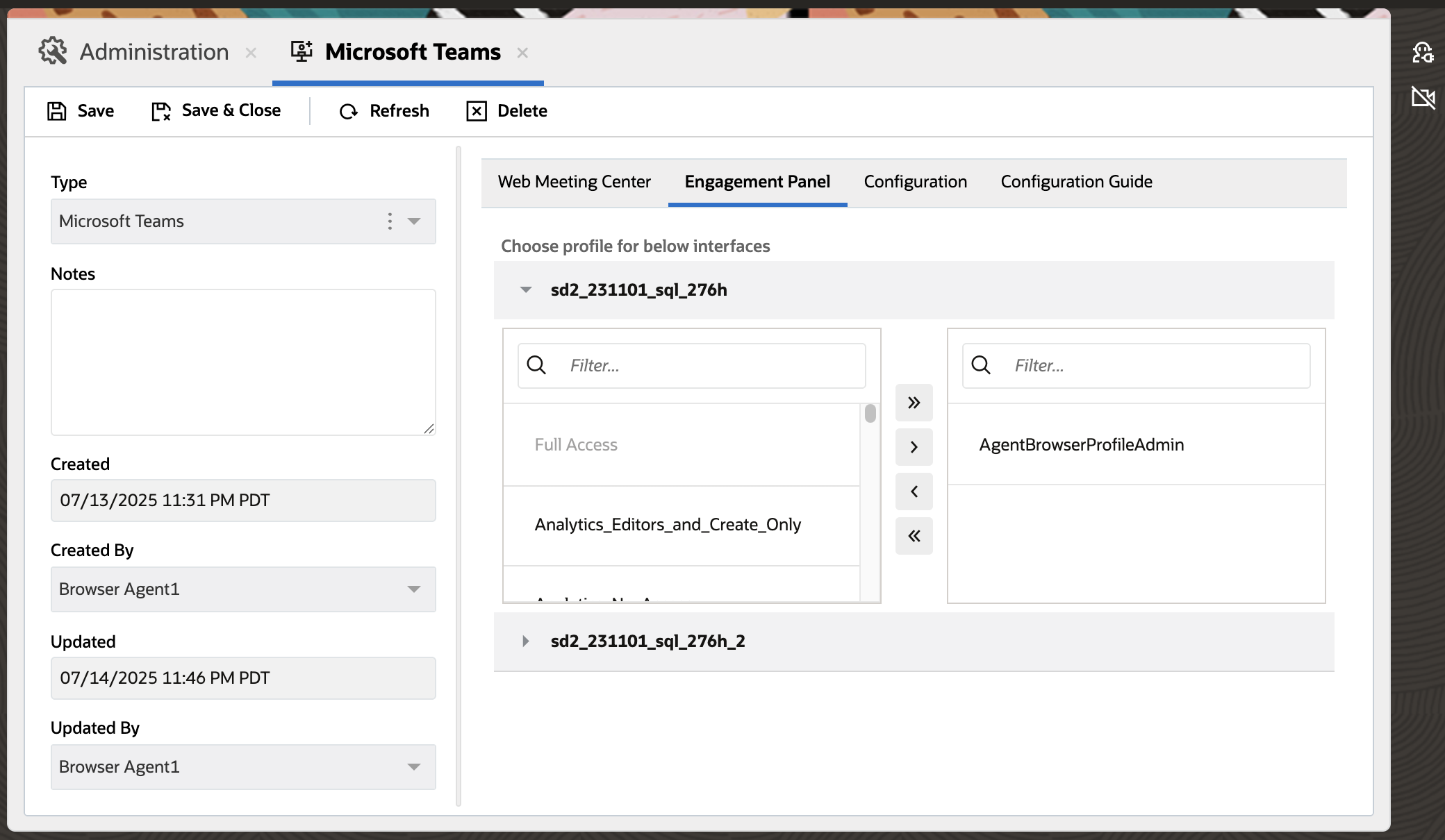 Microsoft Teams Configuration Engagement Panel