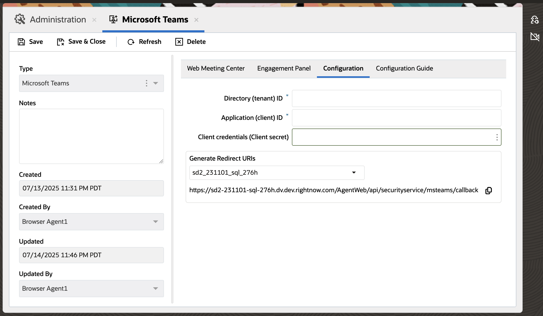 Microsoft Teams Configuration Configuration Tab
