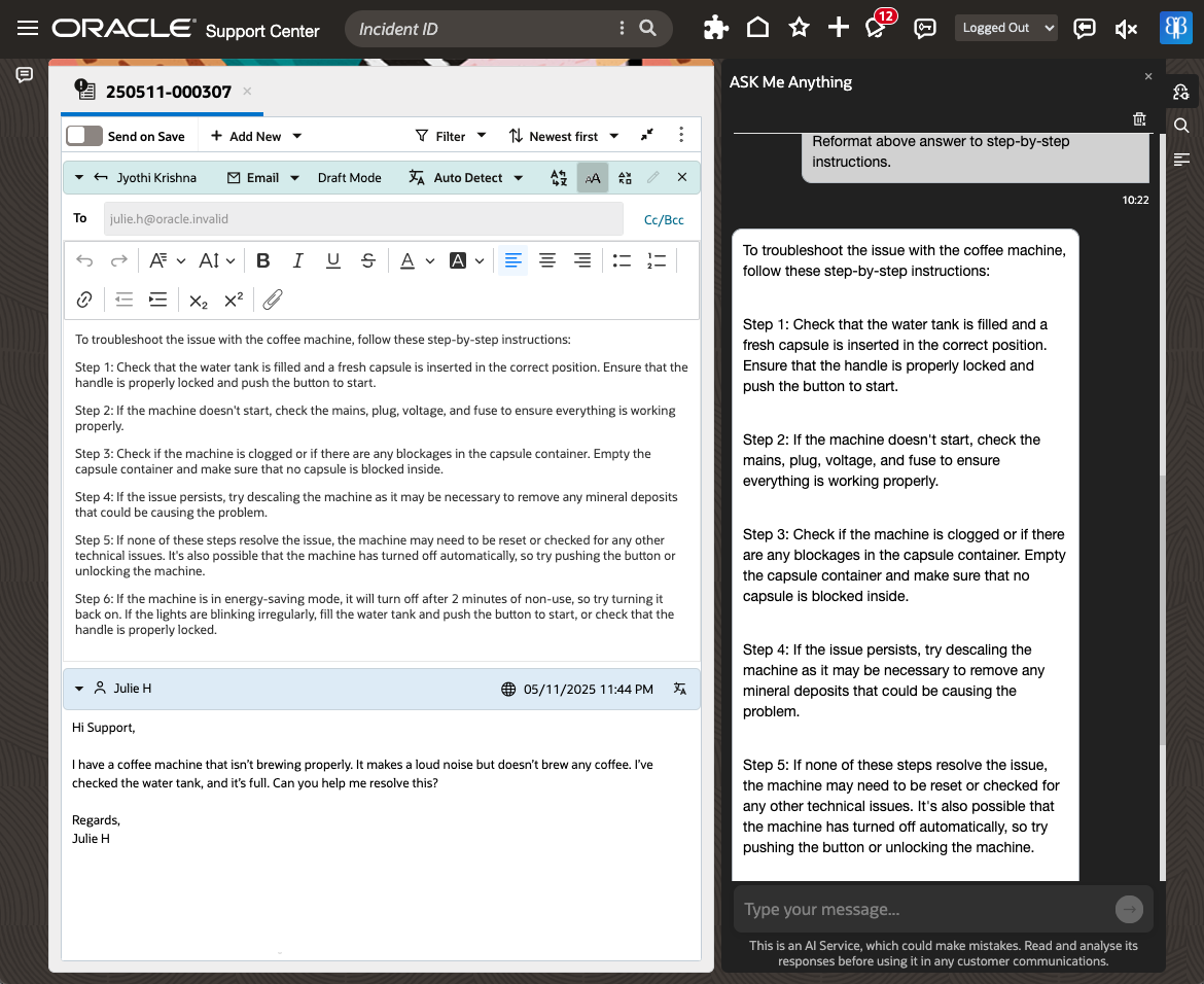 'Add To Thread' option directly adds the answer to Email Response
