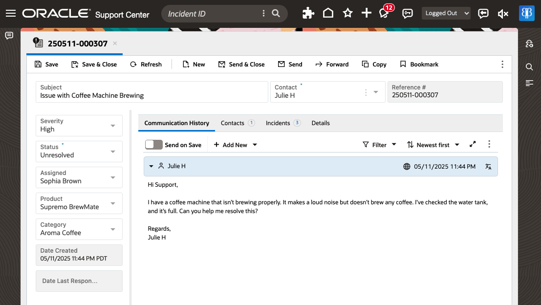 Support Agent Reviews Customer Incident