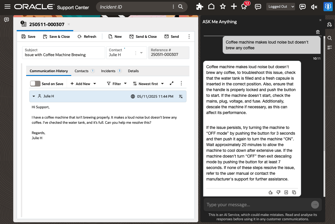 Support Agent queries ASK Agent