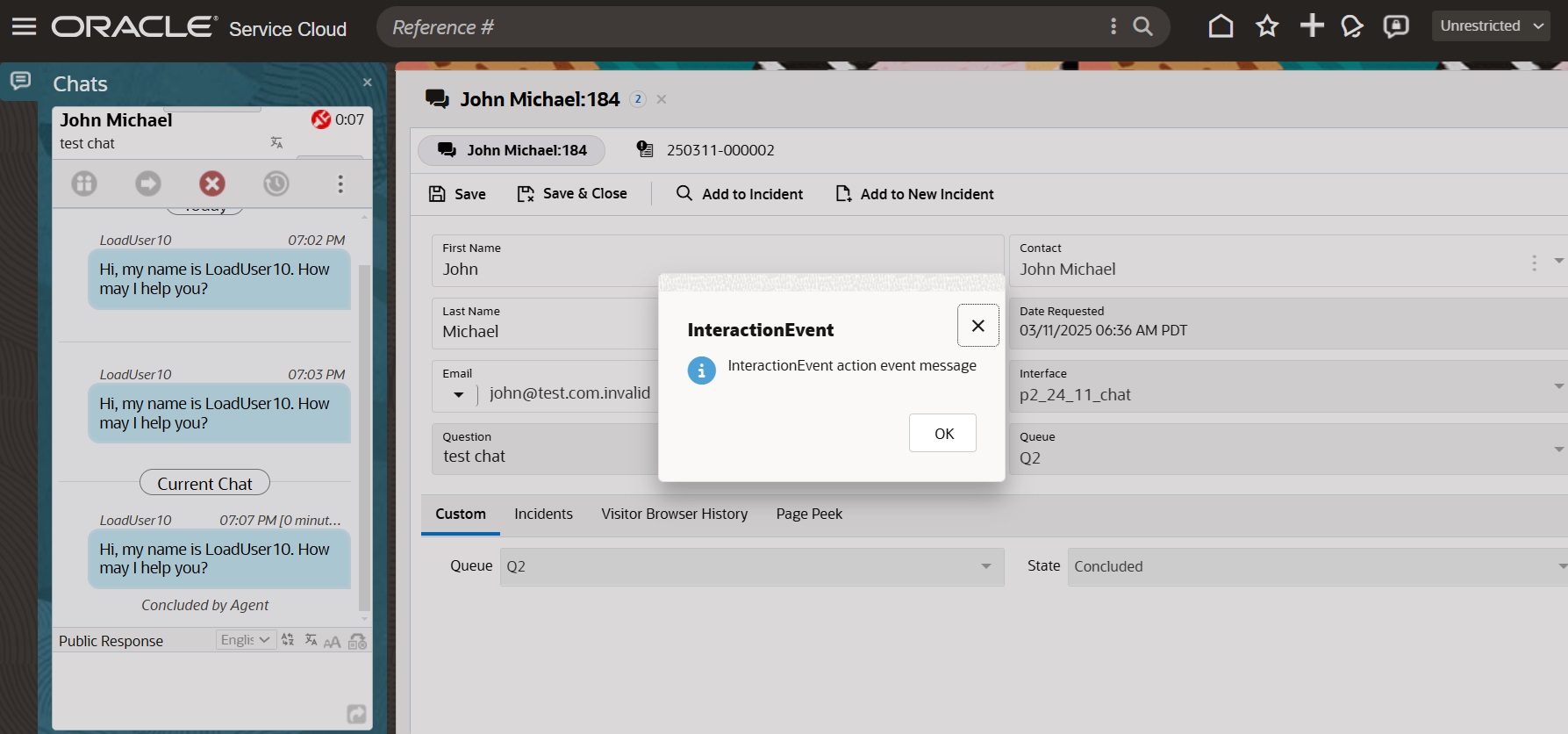 Message box displayed on chat wrap up