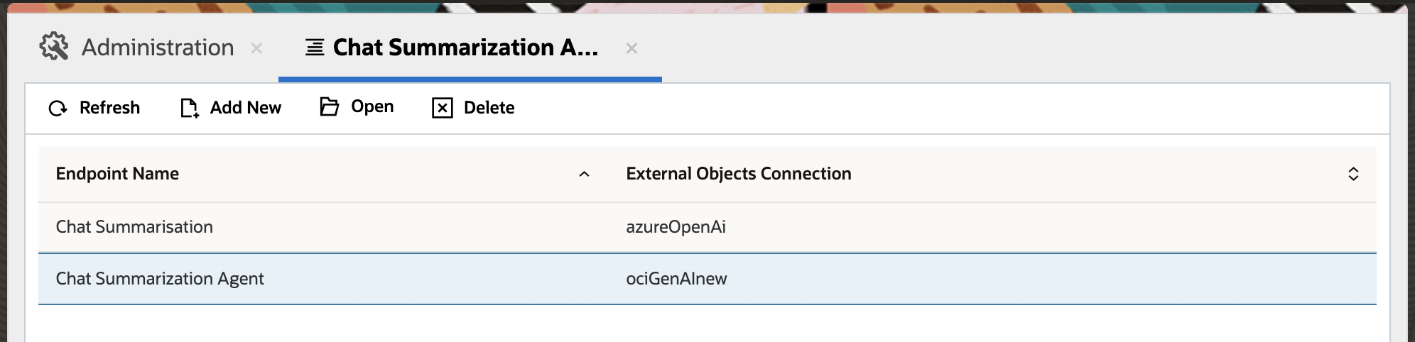 Chat Summarization Admin Configuration List