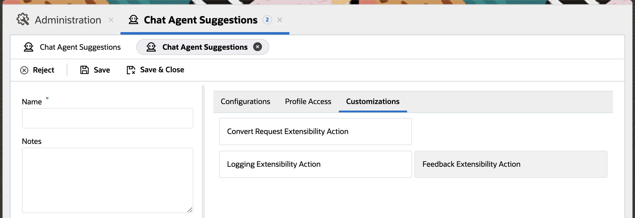 New Agent Suggestion OCI Gen AI Agent Customization Configuration