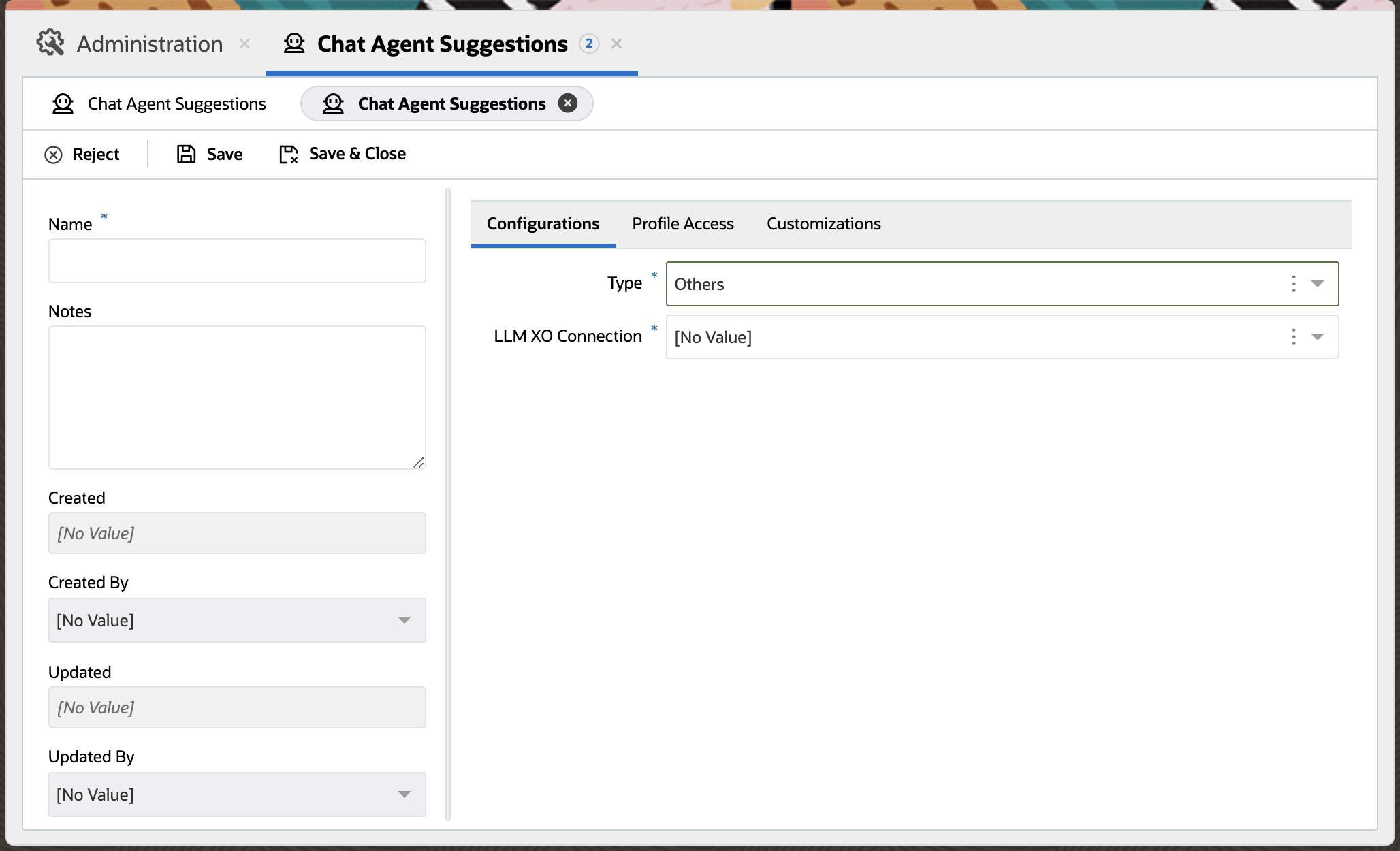 New Agent Suggestion Others Configuration