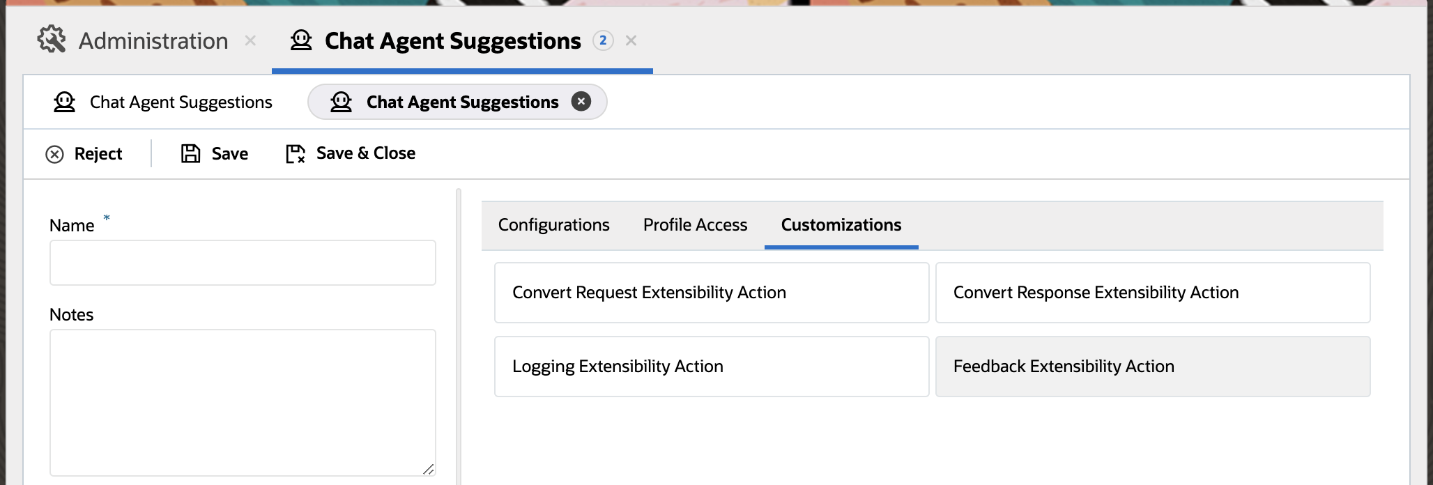 New Agent Suggestion Other Customization Configuration