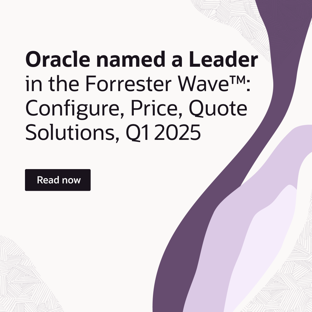 Oracle has been named a leader among top solutions, highest ranked in the strategy category, in The Forrester Wave™: Configure, Price, Quote (CPQ) Solutions, Q1 2025.