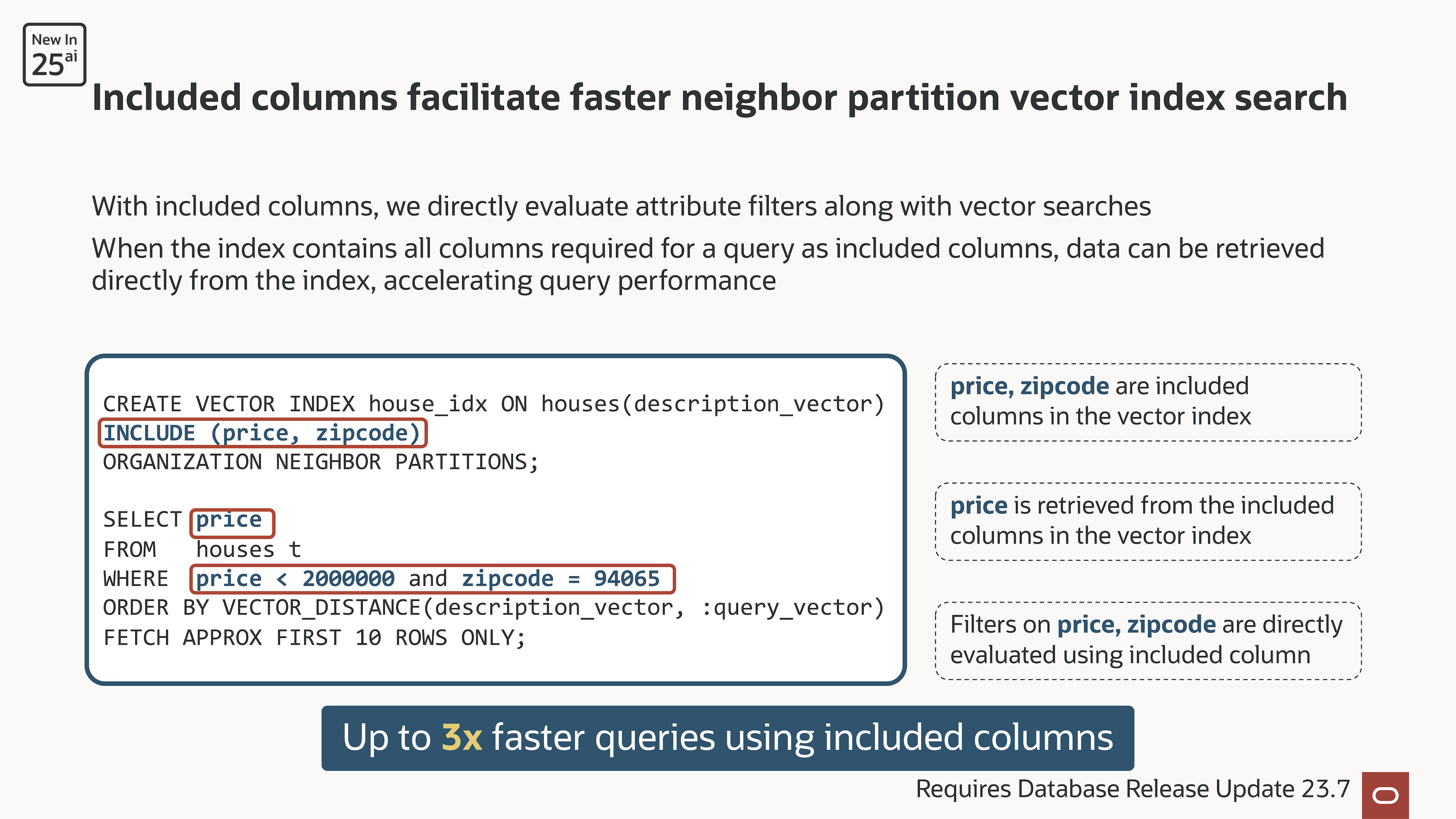 Slide image recapping this sections benefits of including business data in neighbor partition vector indexes