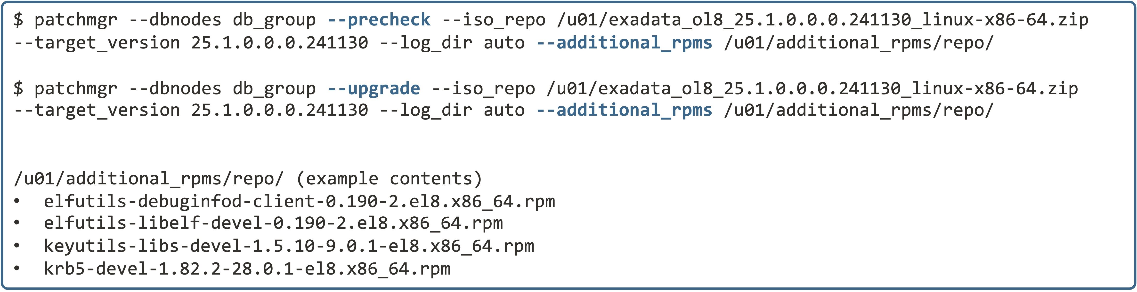 patchmgr example syntax and additional repo contents