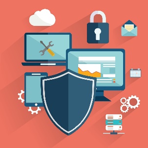 A computer and a shield with icons

Description automatically generated