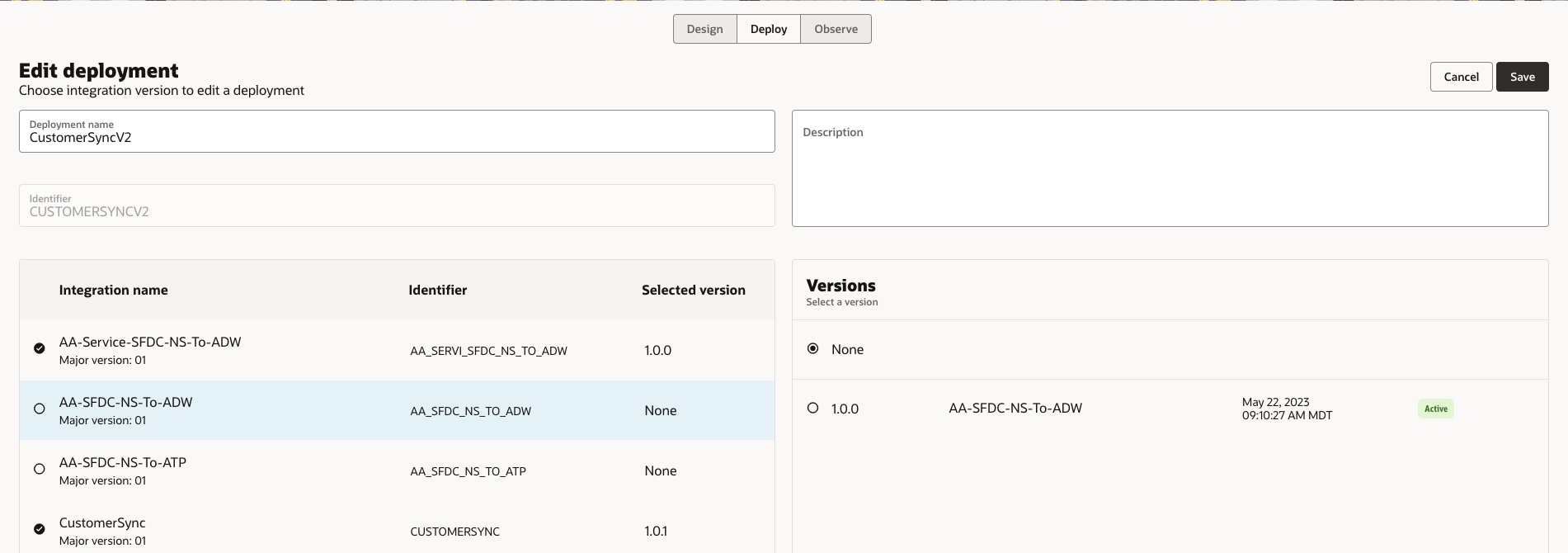 Image of Project Deployment tab