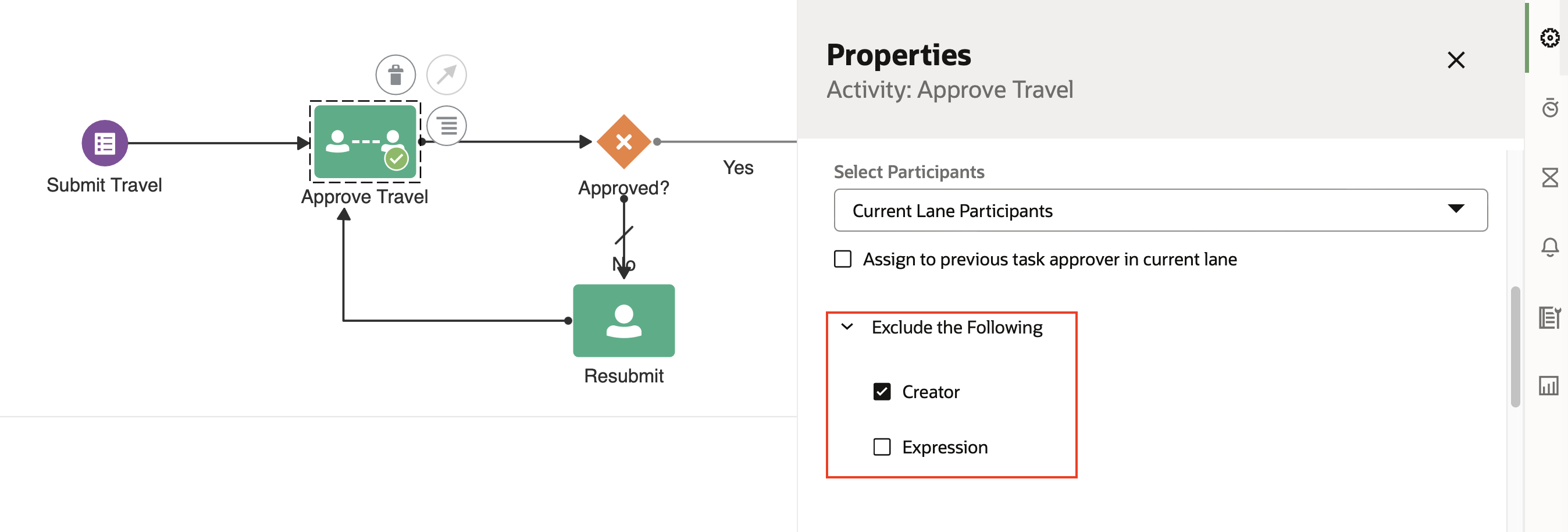 Configuring the Exclude Participant feature against a human task