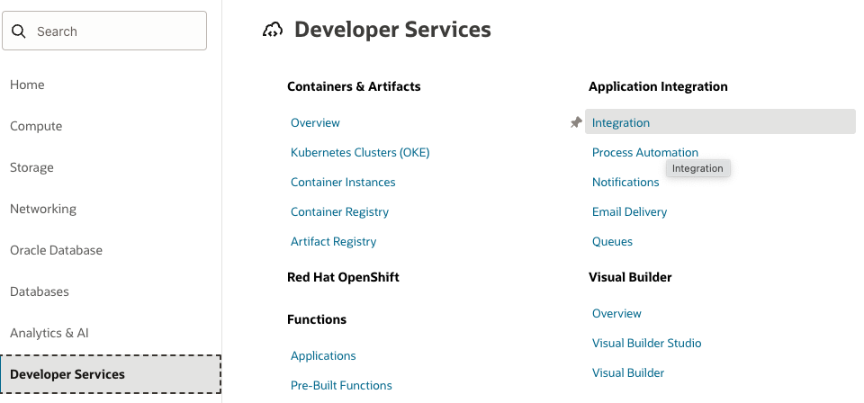 OCI Console Integration Menu Item