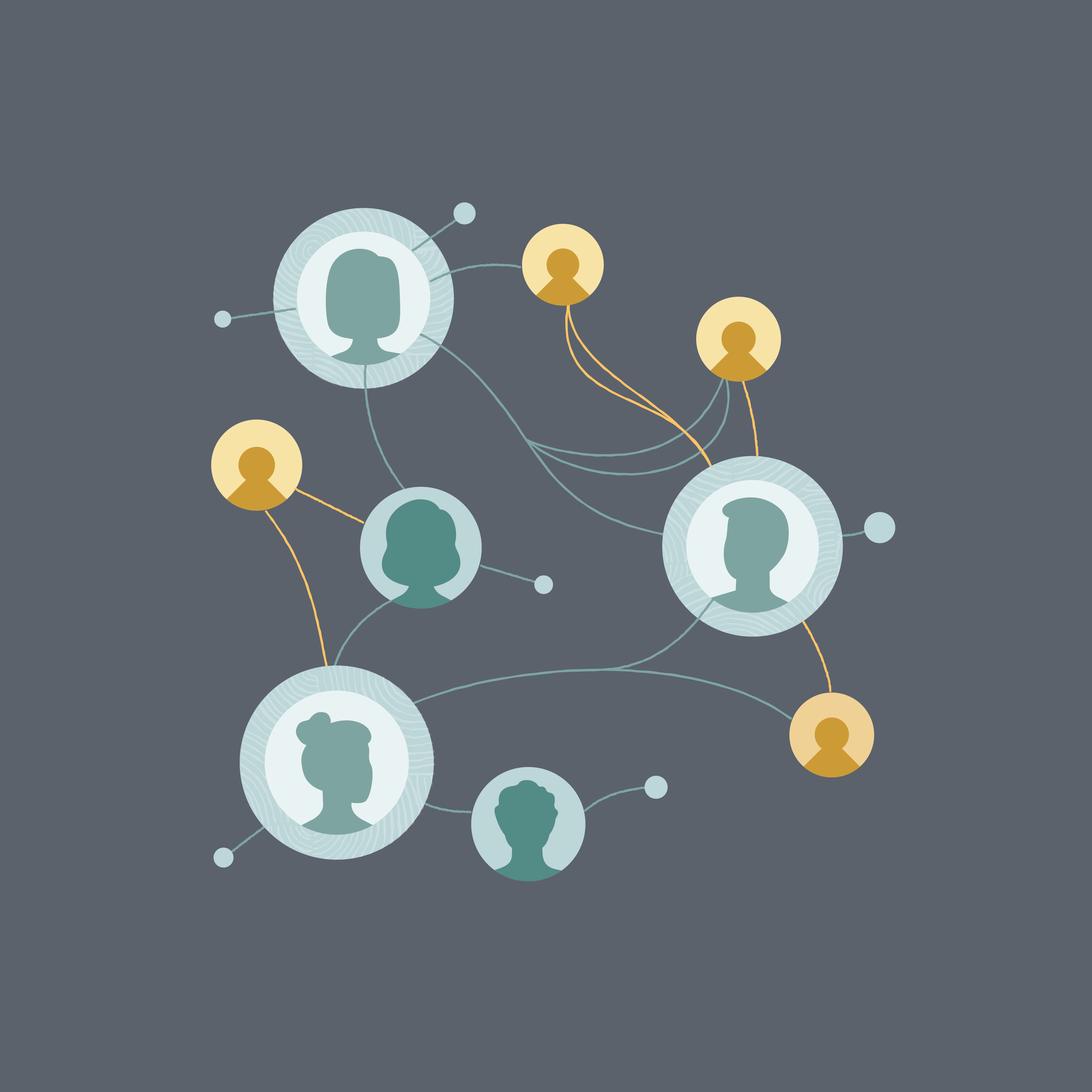 People's profiles are connected by a web of lines