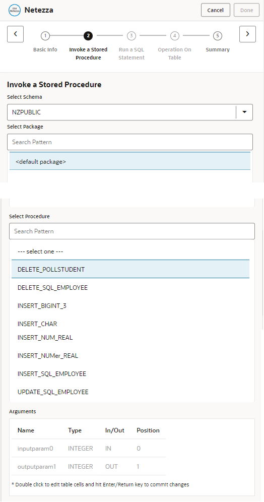 Netezza Invoke Stored Procedure