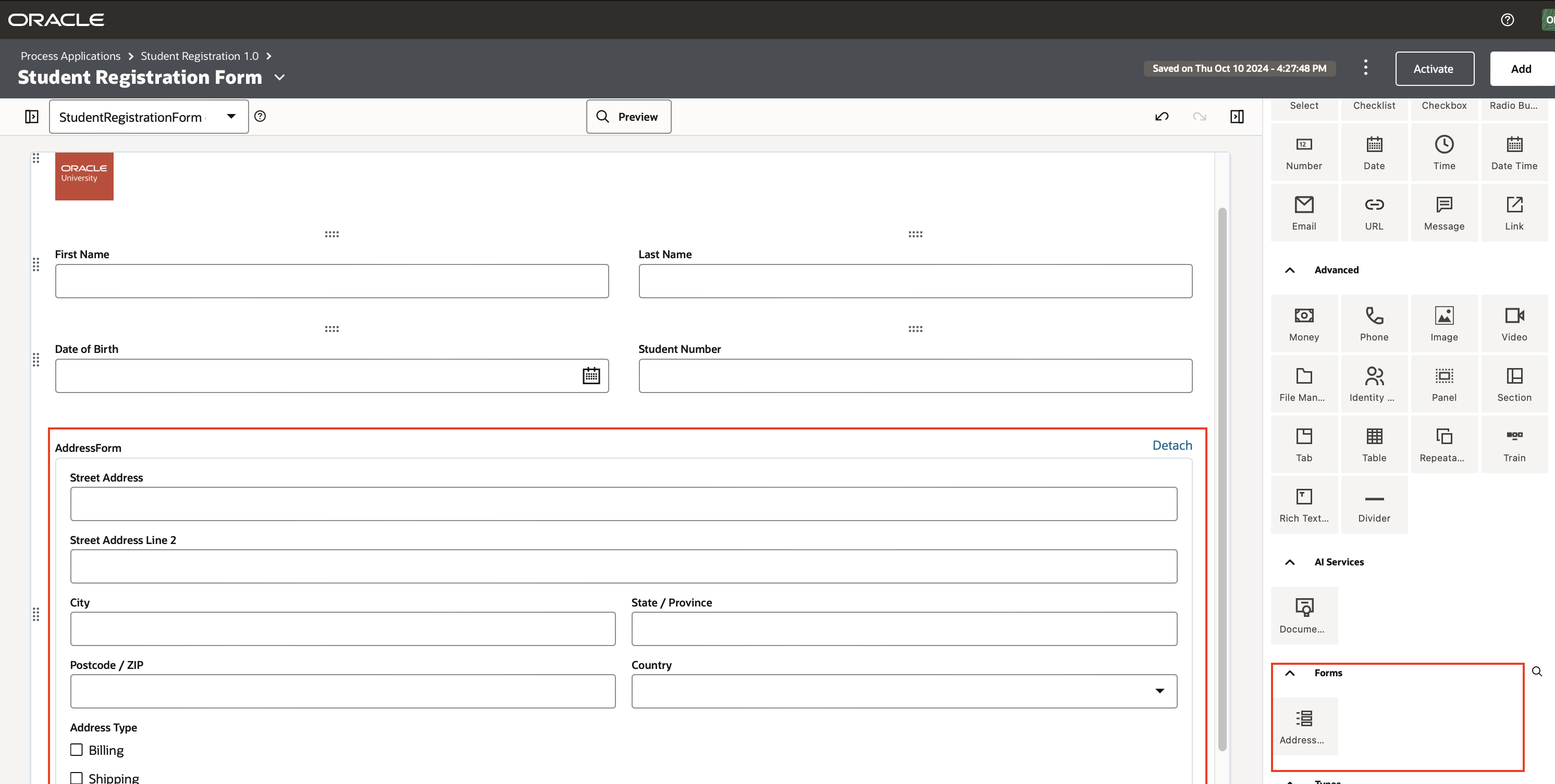 Adding a reusable address component to a student form