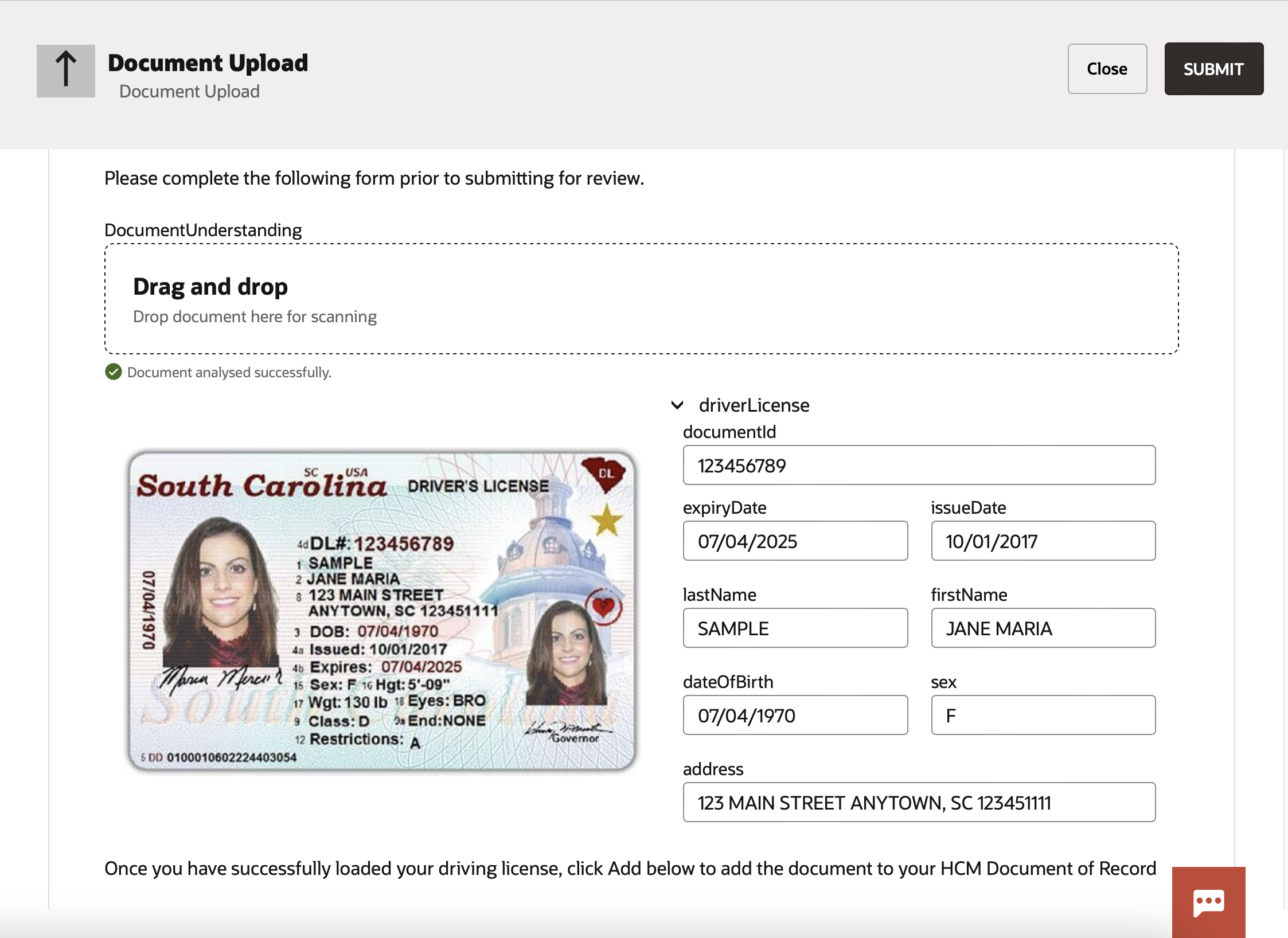 An example of the Document Understanding component used to extract Driver's License data in OPA