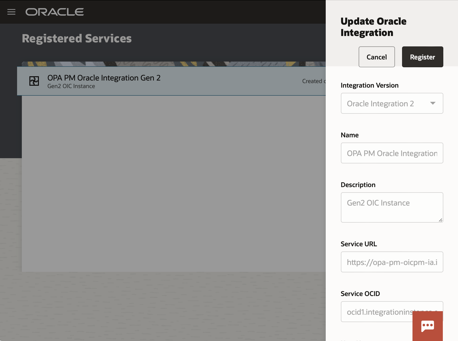 Registering an Oracle Integration Generation 2 instance form Standalone OPA