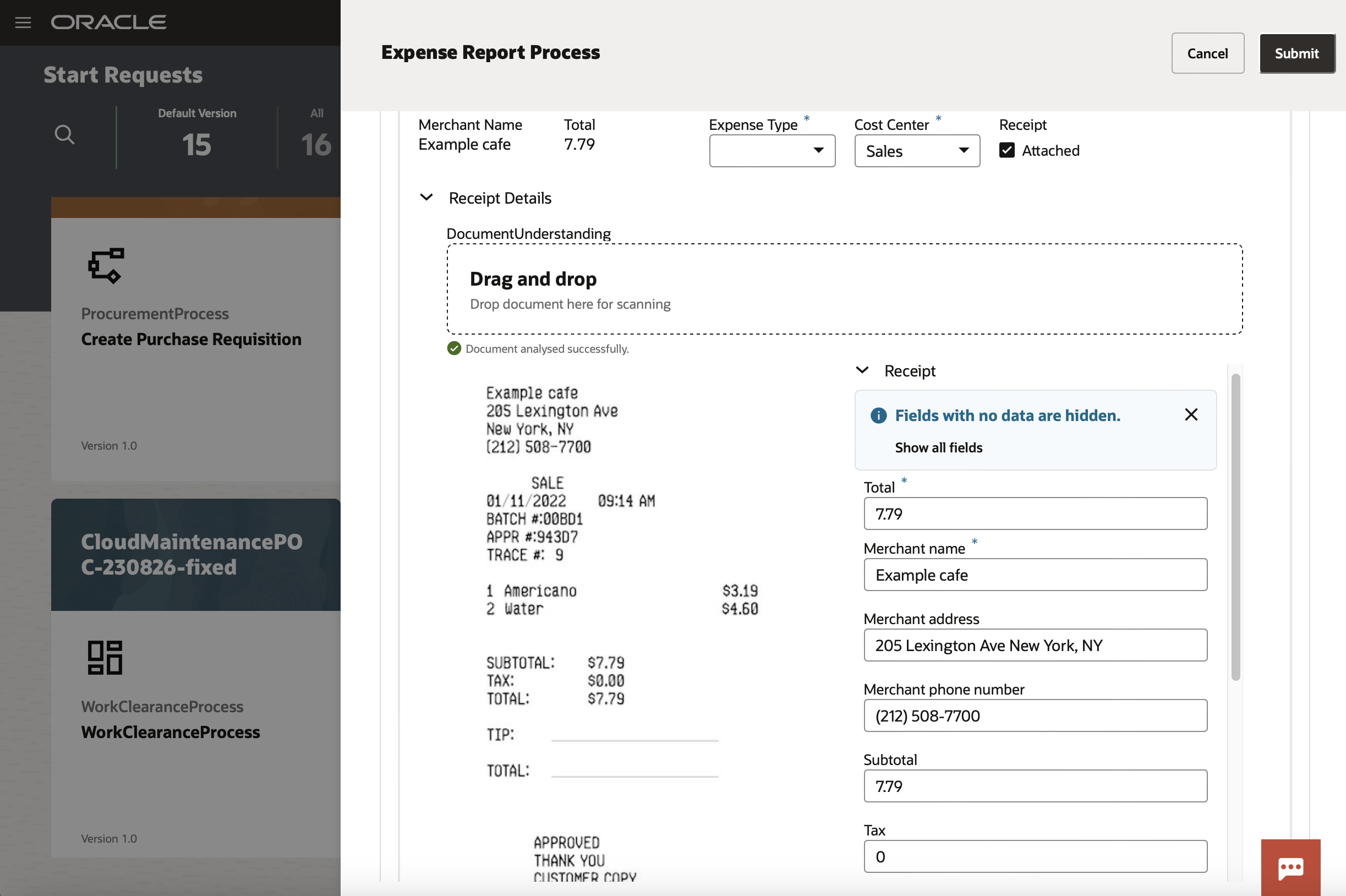 Extracting information from receipts in OPA