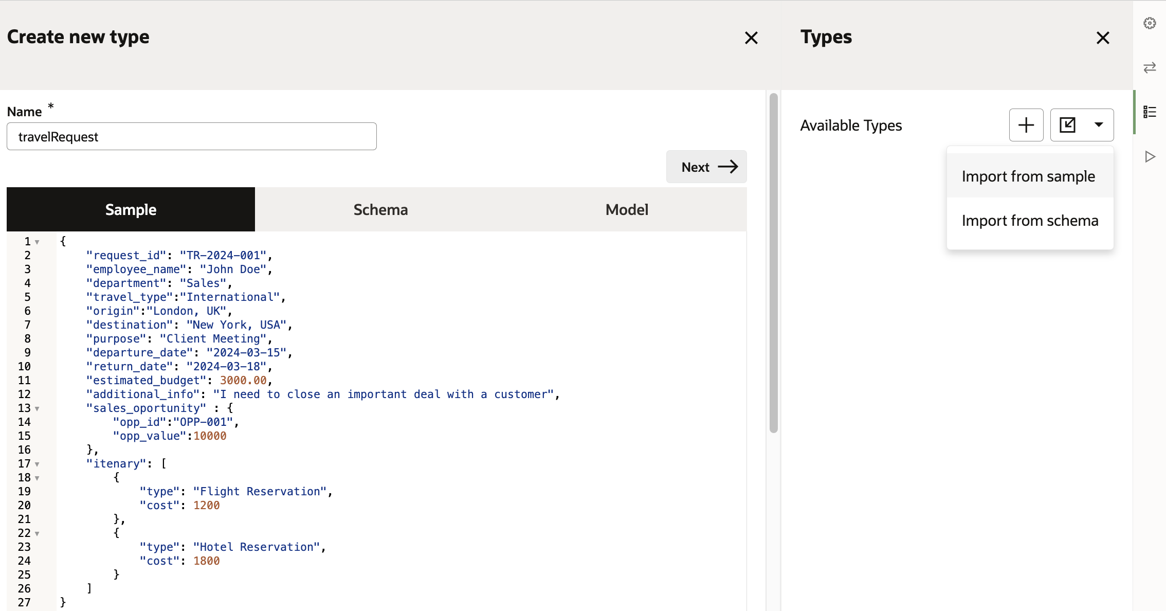 Creating a data type from JSON in an OPA Decision