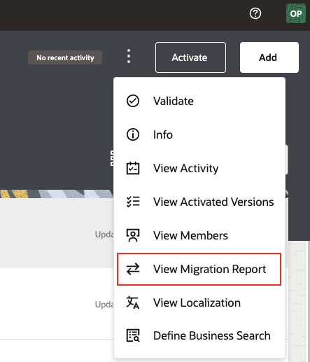 Viewing the Migration report within an application