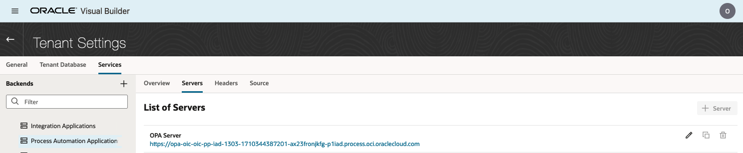 Pre-created service registration with OPA in Visual Builder