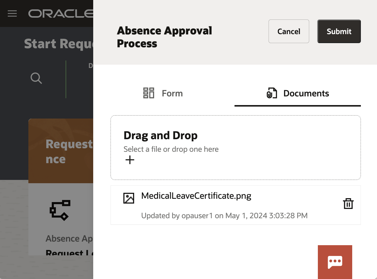 Above: Attaching a document in an OPA Start Form