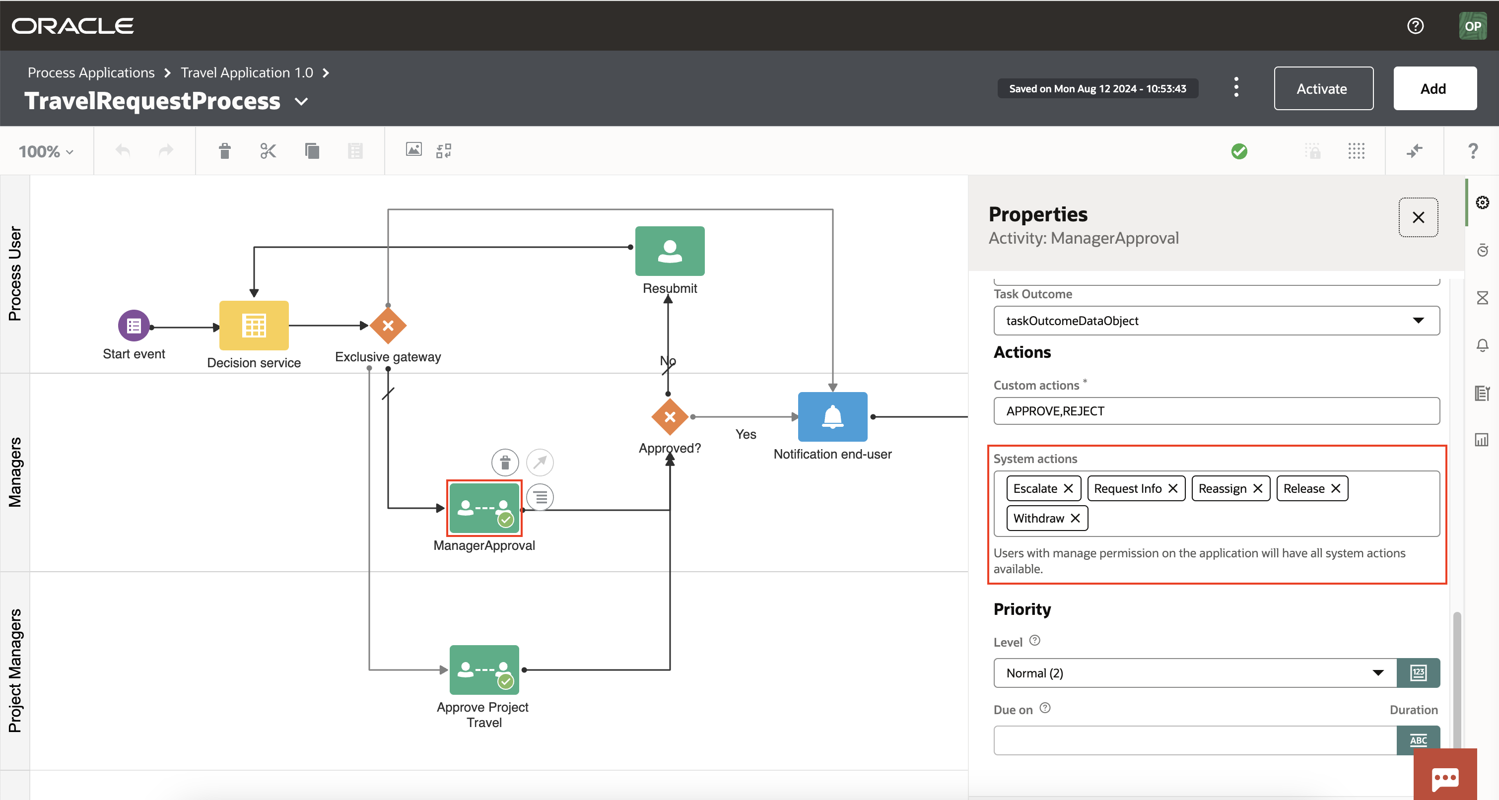 Defining System actions that users can take on a task