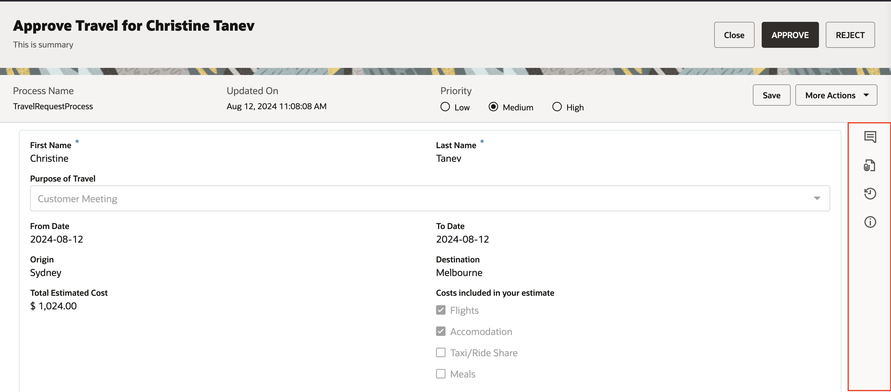 The new layout view of an OPA Task Detail form