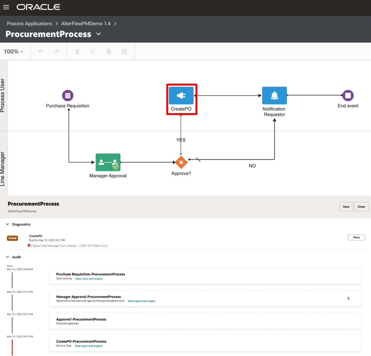 OPA Faulted Service Task