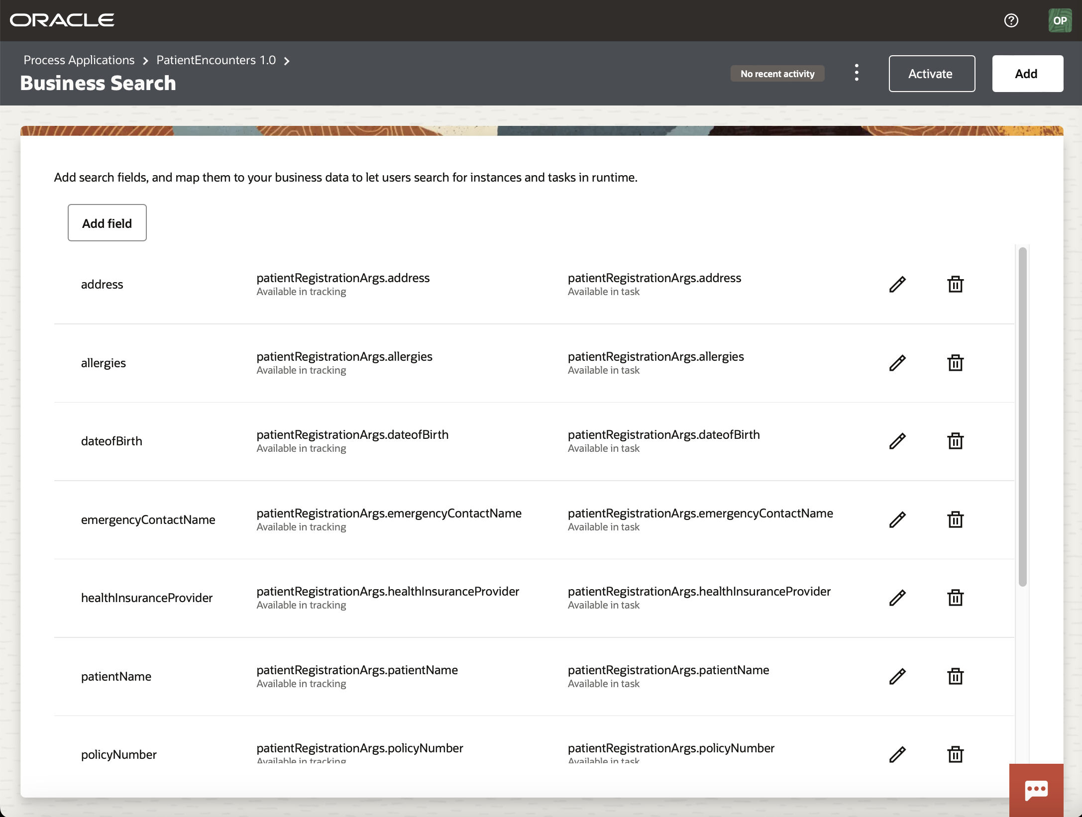 Selected Business Search Fields in Design-time 