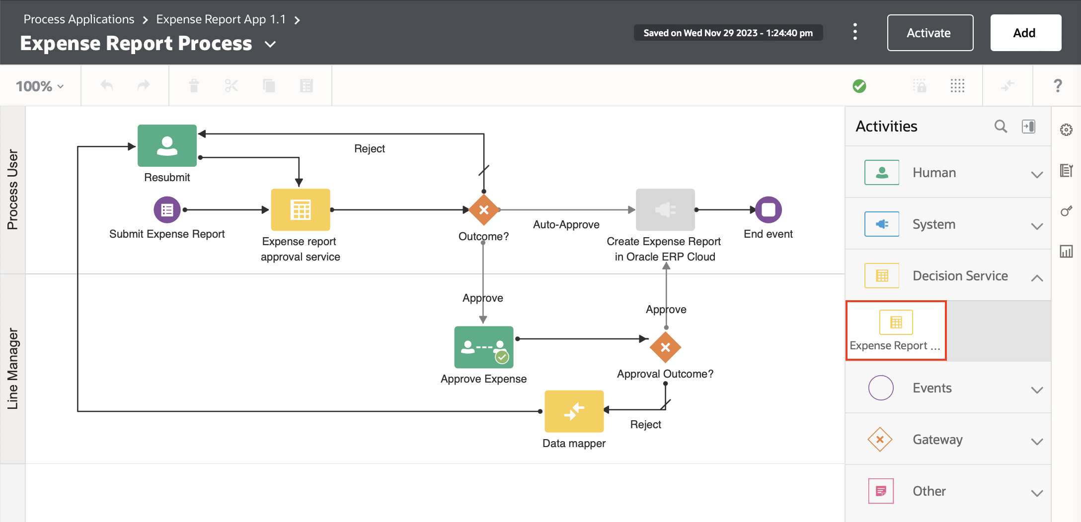 Using an External Decision in a Process Application