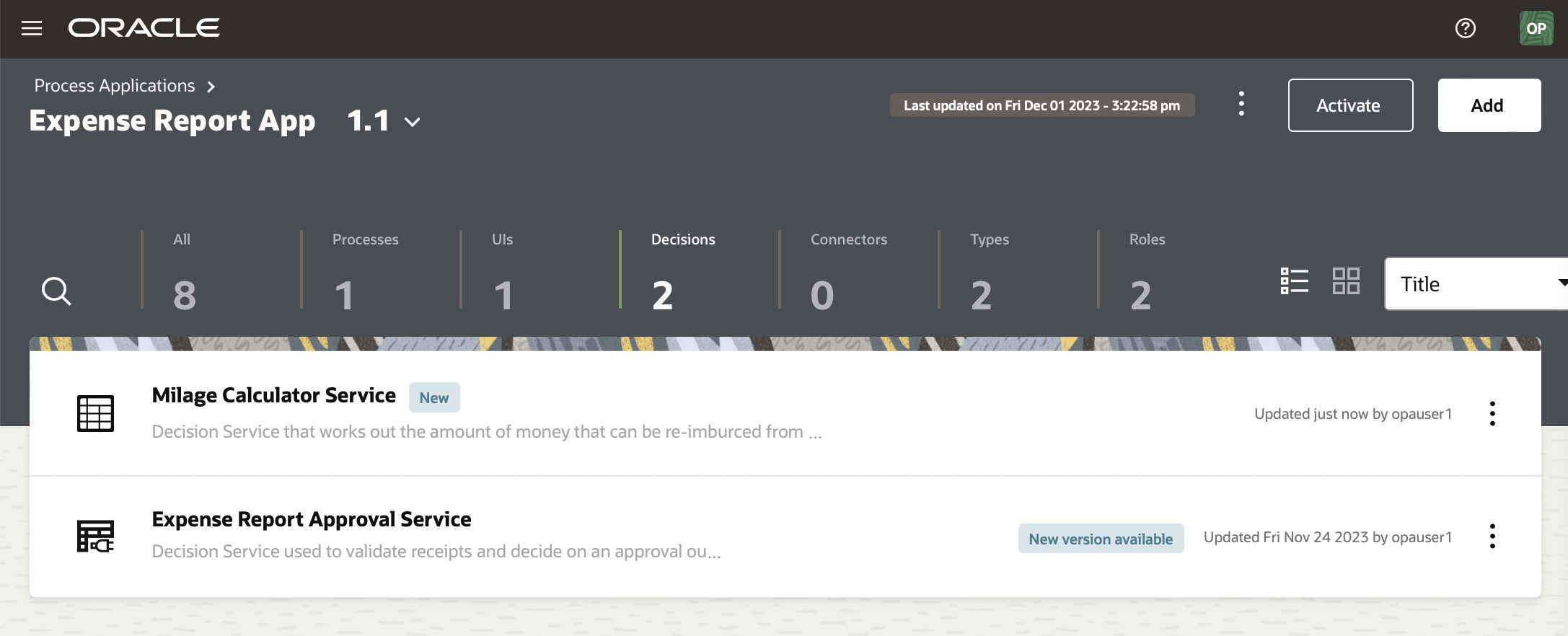 An External Decision referenced in a Process Application