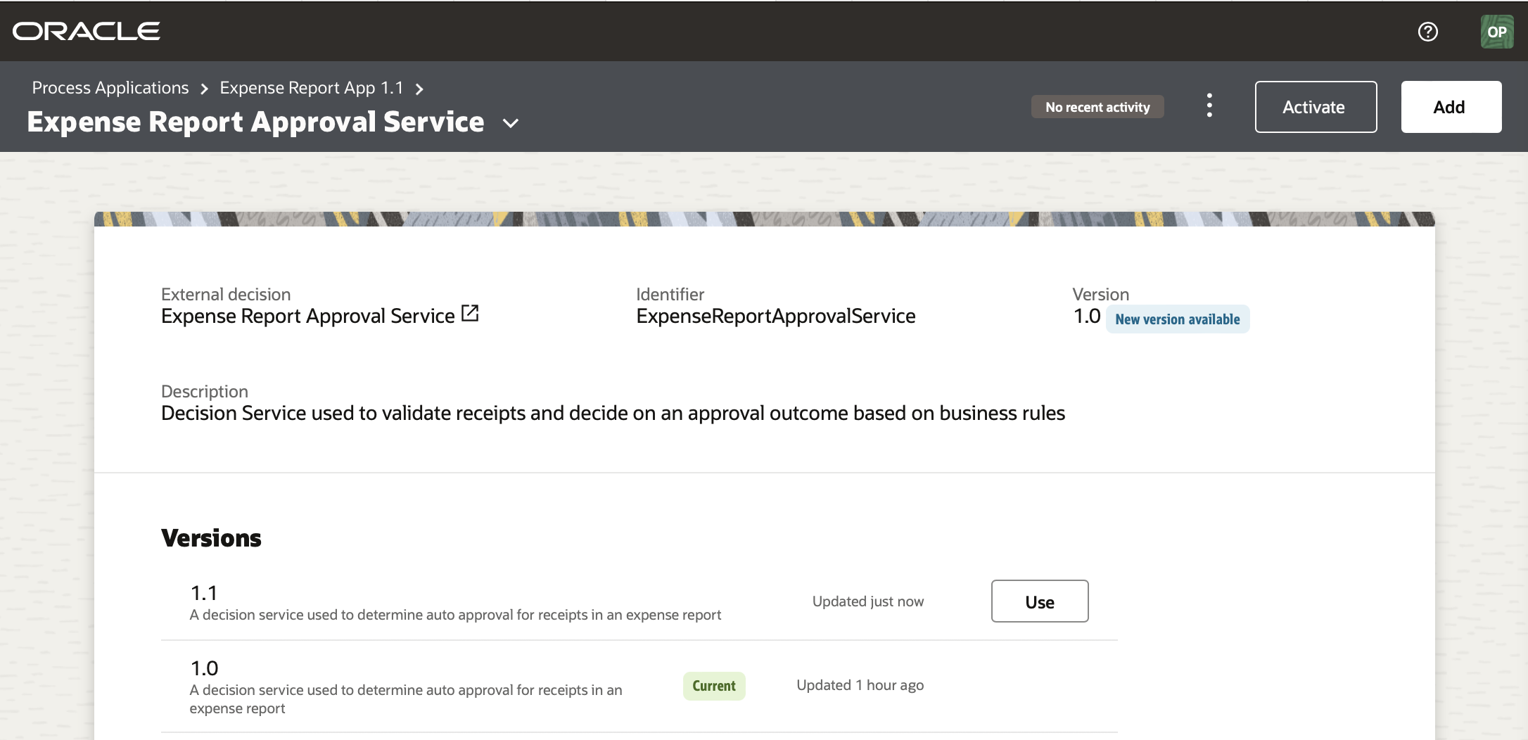 The External Decision Details in a Process Application