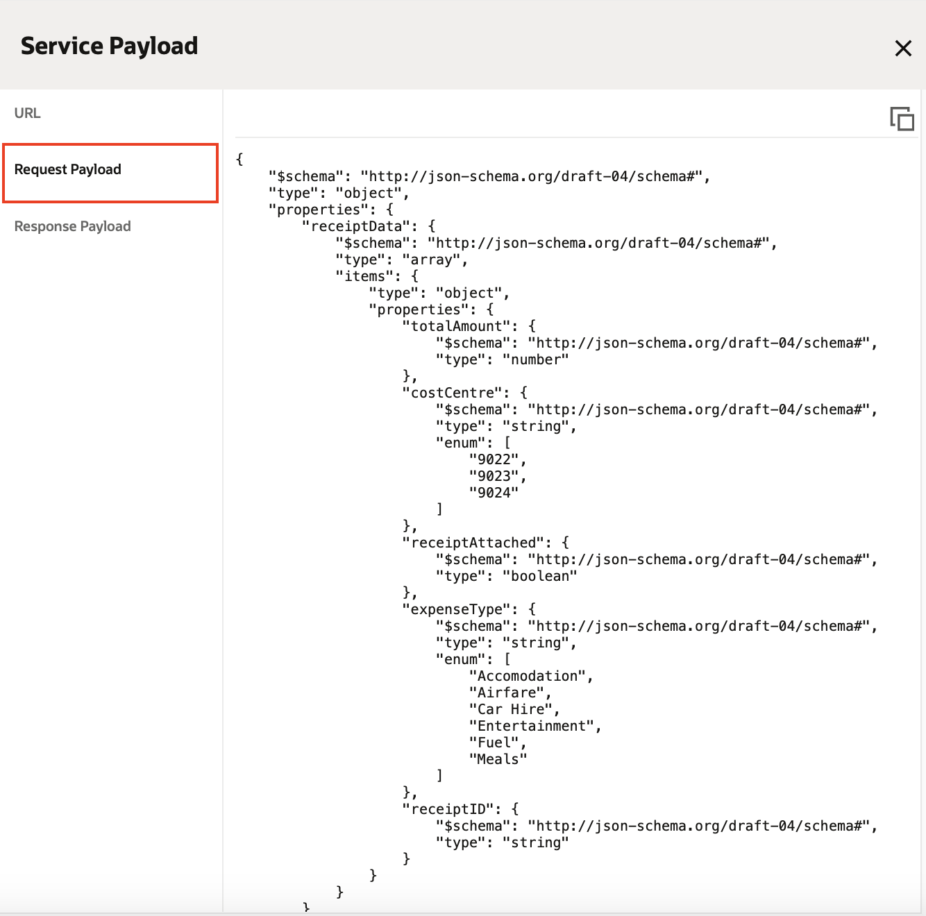 Request and Response Payload for a Decision App