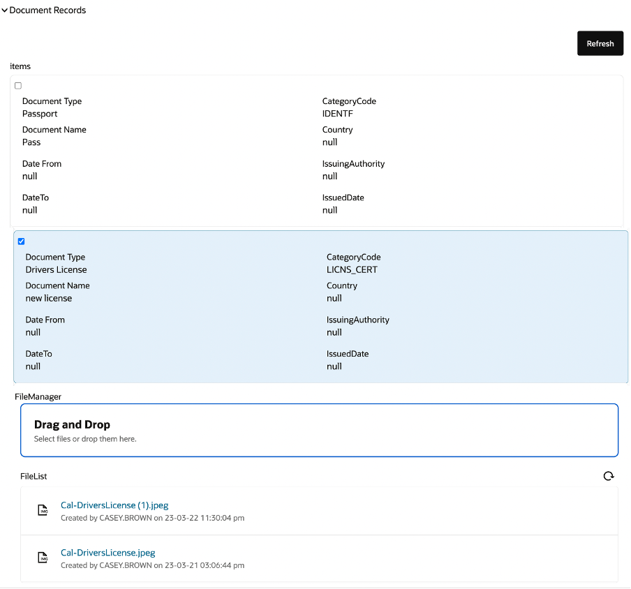Document of Record Example using File Manager