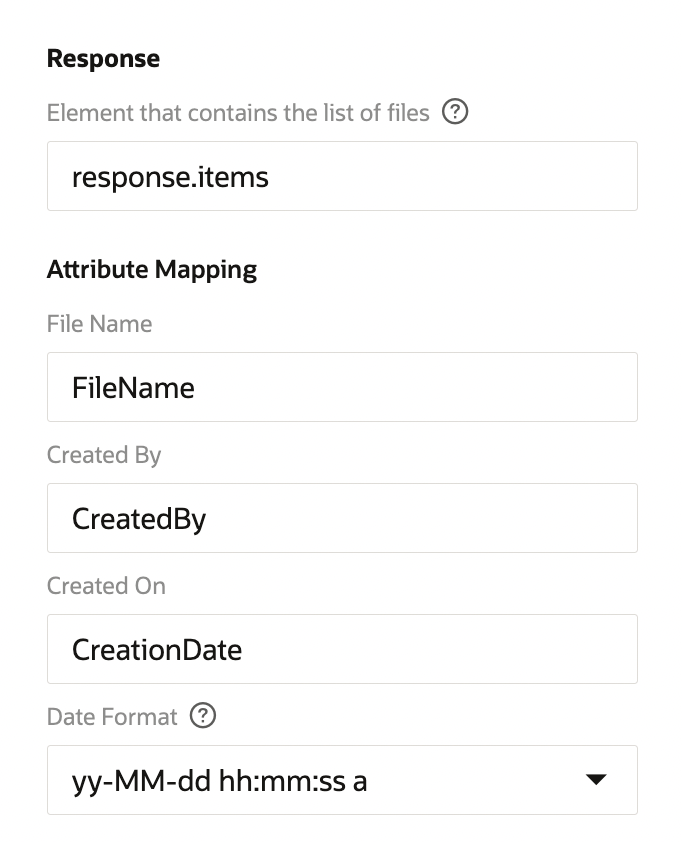 File Manager List Response Properties