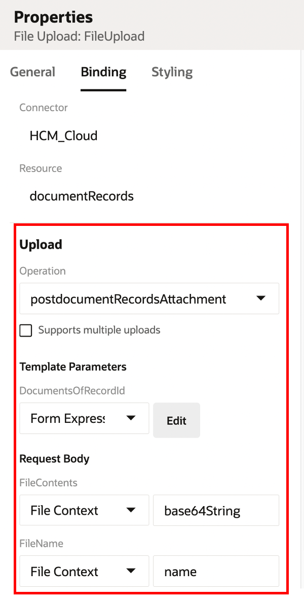 File Manager Upload Properties