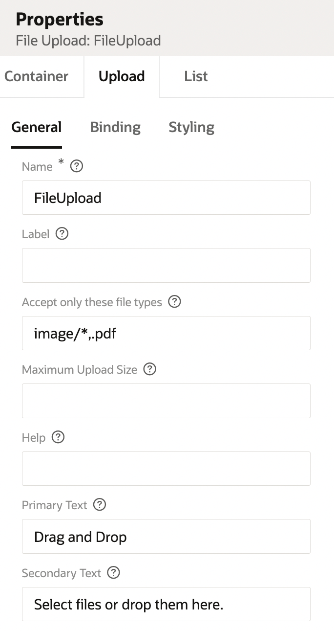 File Manager Upload Properties