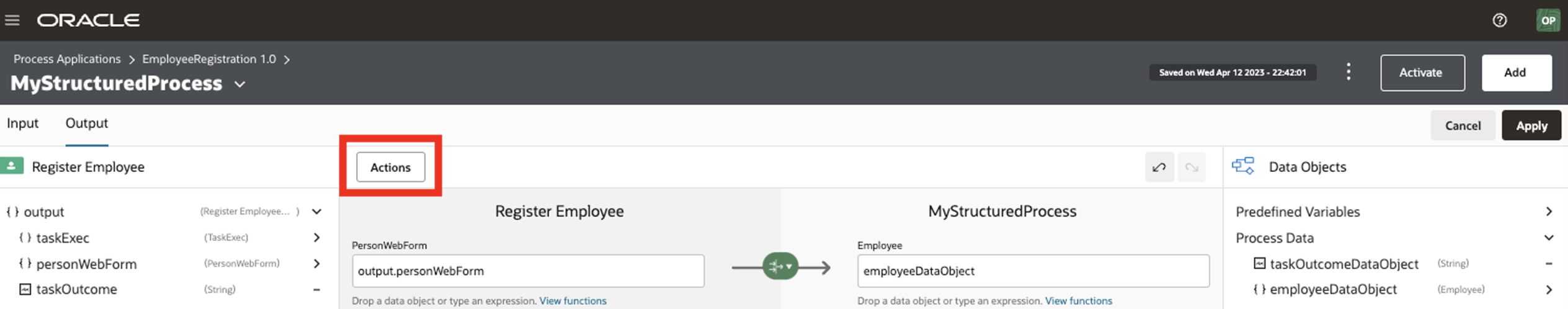 OPA Transformations - Actions Menu